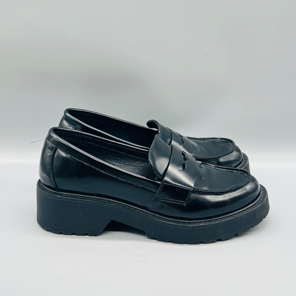 Madden Girl Shoes Womens 9 Black Patent Penny Loafers Chunky Platform Lug Sole